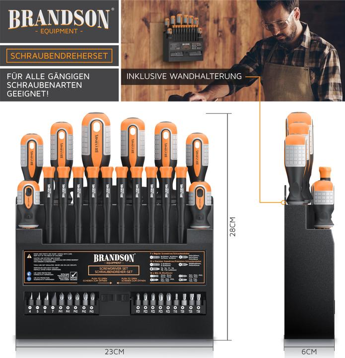 Produktbild Brandson Schraubendreher Set 36-teilig, magnetisch, 18 Bits + Bithalter, Schlitz, Kreuzschlitz, Feinmechanik (Phillipps-Kreuzschlitz (PH), Pin-torx, Pozidriv-Kreuzschlitz (PZ), Schlitz)