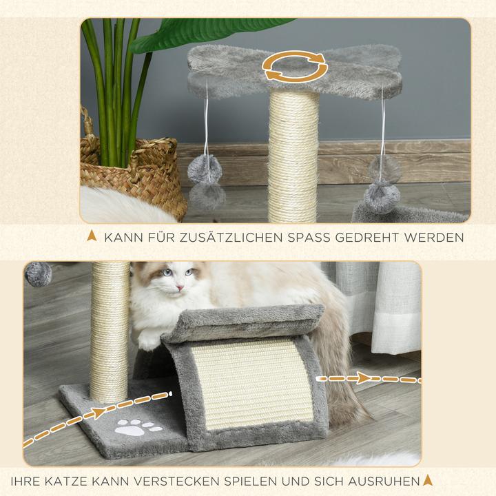 Produktbild PawHut Katzenkratzbaum mit Ball (43 cm, Hellgrau)