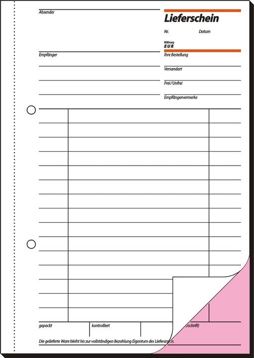 Nährwerte und Zutaten Sigel Lieferscheinbuch