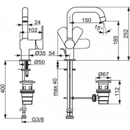 Thumbnail - Hansa, Badarmatur, Basic Waschtisch-Einhebelmischer schwenkbar mit Zugstangen-Ablaufgarnitur