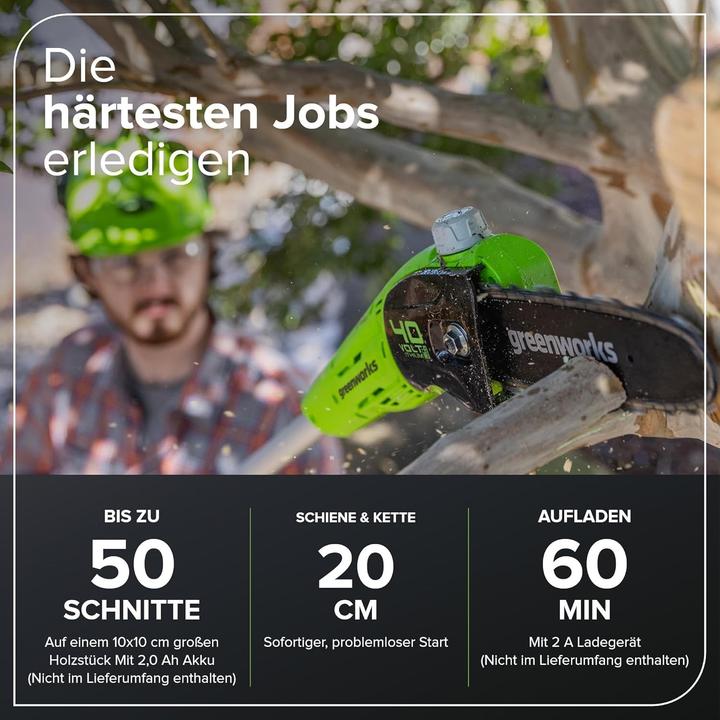 Produktbild Greenworks Akku-Hochentaster G40PSF (o. Akku) (Akku Kettensäge)