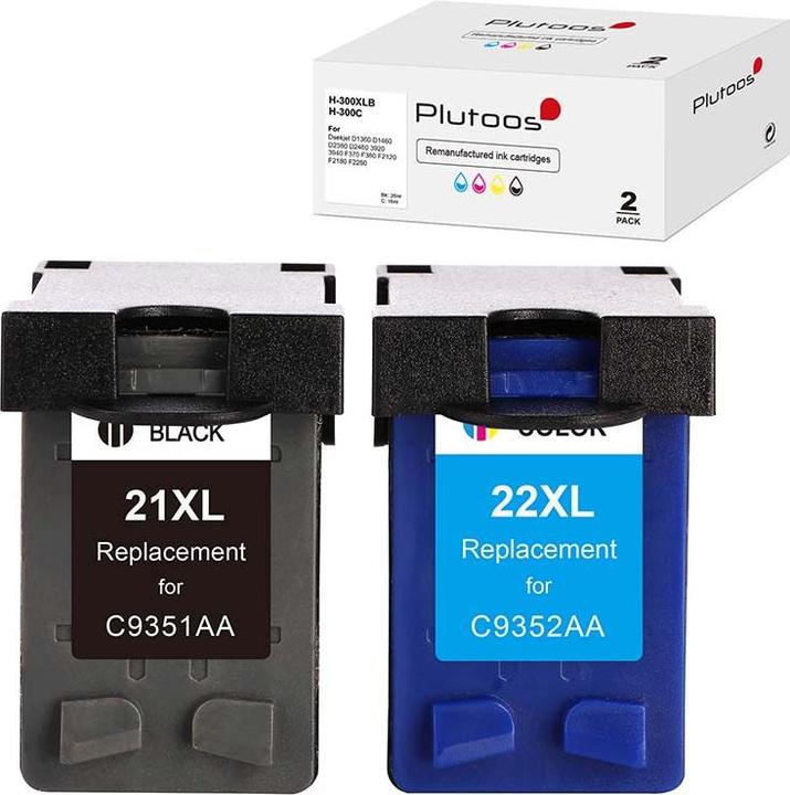 Image du produit Plutoos HP 21 HP 22 Cartouches XXL compatibles, jeu de 2 BK+CL (CF, CL)