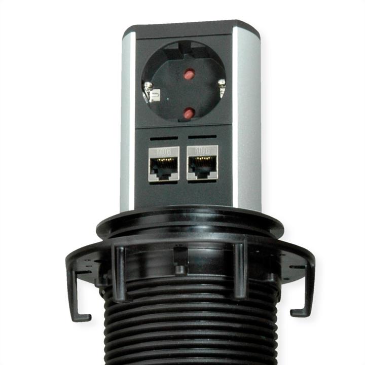 Produktbild Bachmann ELEVATOR Steckdoseneinheit 1x Schuko 2x LAN Chrom matt (1 x, CEE 7/3, RJ45, 0.50 m)