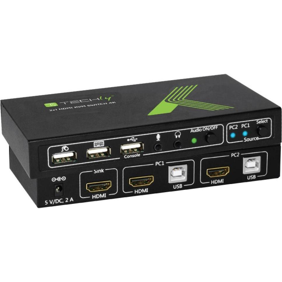 Techly Interruttore KVM, Switch KVM, Nero
