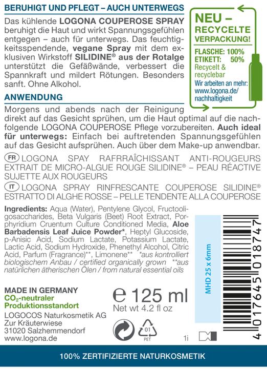 Nährwerte und Zutaten Logona Kühlendes Couperose Spray (125 ml)