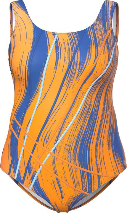 Image du produit Ulla Popken Maillot de bain une pièce, sans bonnets souples, plis et imprimé vagues, décolleté rond (58)