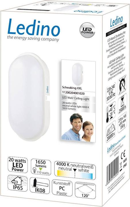 Actual product image Ledino LED wall/ceiling luminaire Schwabing XXL, 20W, IP65, IK08 neutral white (1650 lm)