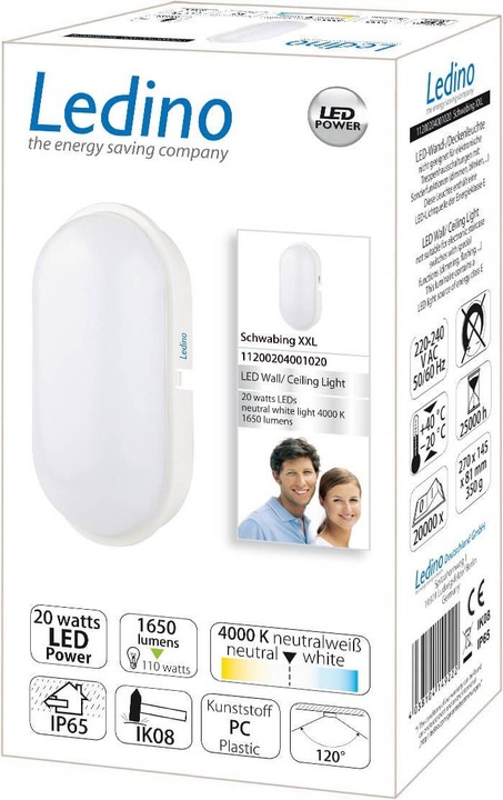 Produktbild Ledino LED-Wand- /Deckenleuchte Schwabing XXL, 20W, IP65, IK08 neutralweiss (9019533271 lm)