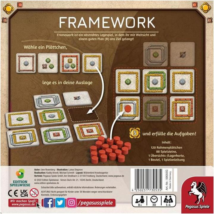 Actual product image Pegasus 59055G - Framework, Brettspiel. für 1-4 Spieler, ab 8 Jahren (DE-Ausgabe) (German, 1 - 4 Players)