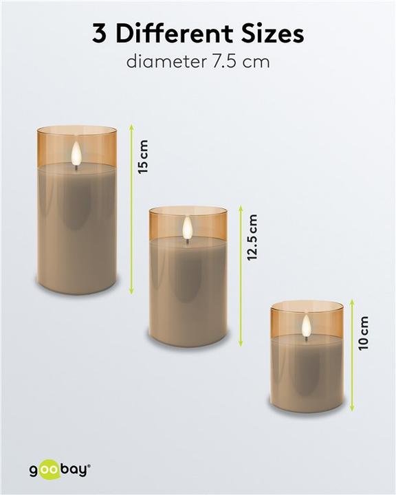 Actual product image Goobay 3er-Set LED-Echtwachs-Kerzen im Glas, gold-transparent (3 x)