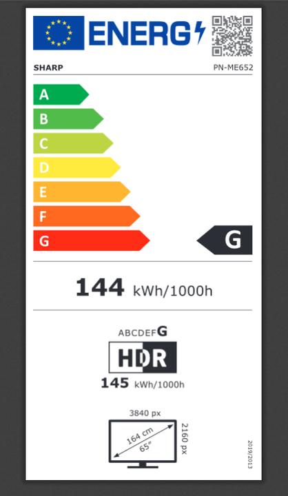 Etichetta energetica NEC ME652 65IN LFD UHD 450cd/mq (3840 x 2160 pixel, 65")