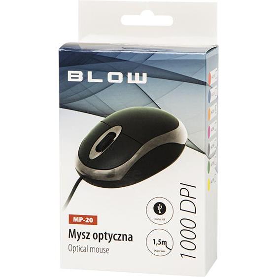Thumbnail - Blow MP-20 Maus Beidhändig USB Typ-A Optisch 1000 DPI (Kabelgebunden), Maus, Schwarz