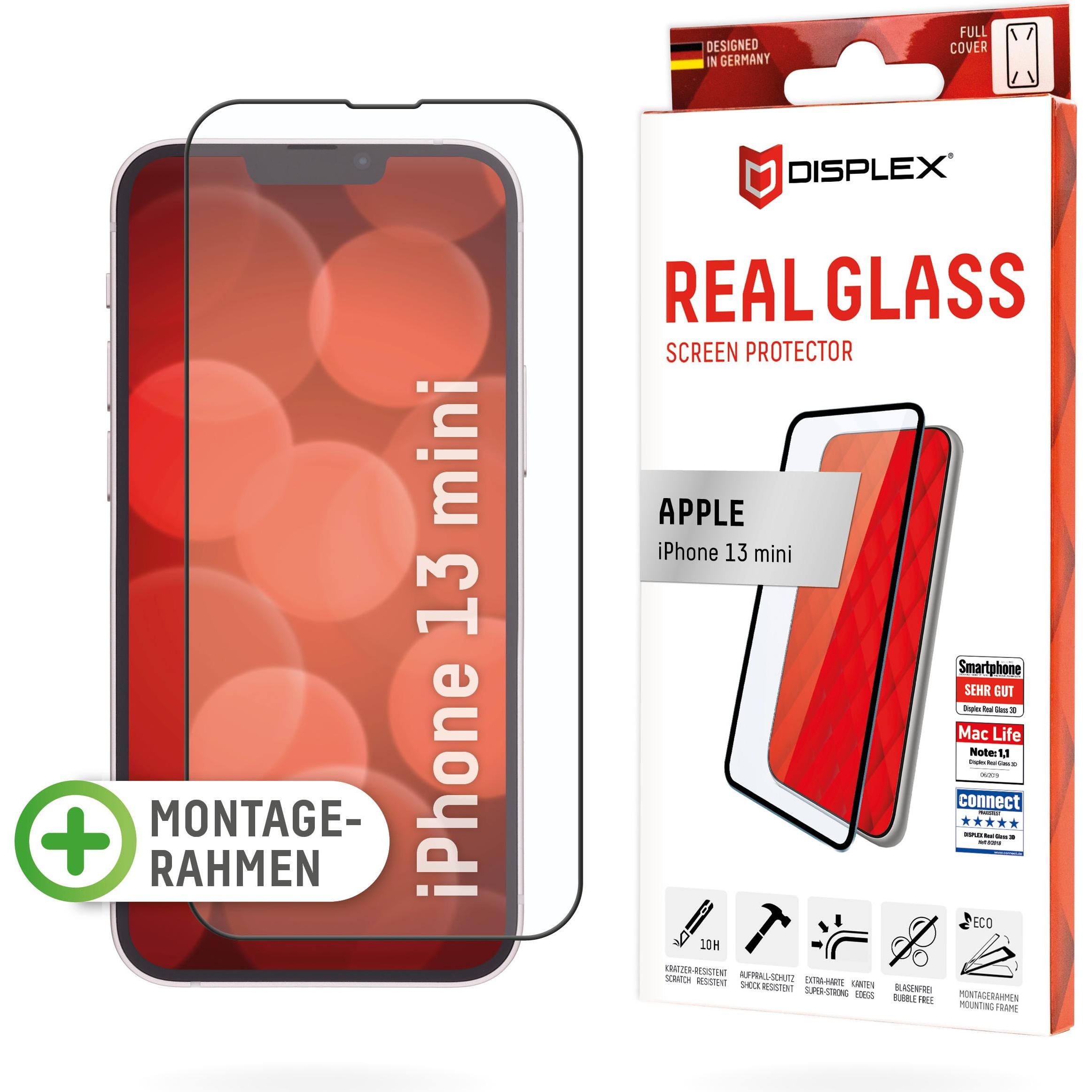 Displex Real Glass, Full Cover Panzerglas (1 Stück, Apple iPhone 13 mini), Smartphone Schutzfolie, Transparent
