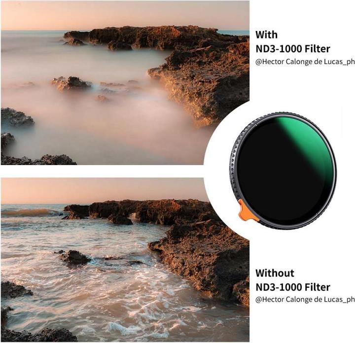 Produktbild K&F Concept 58MM Variable ND3-ND1000 Lens Filter (1.5-10 Stops) 28 Multi-Layer Green Coatings (Nano-X Series) (58 mm, ND- / Graufilter, UV-Filter)