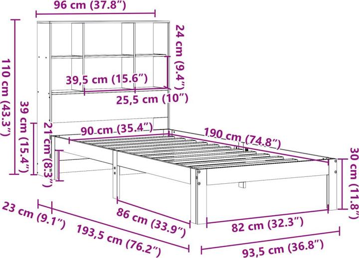 Actual product image VidaXL Bed with shelf without mattress pine (160 x 200 cm)