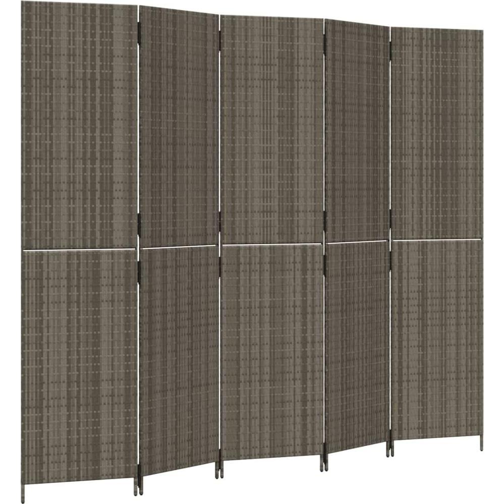 VidaXL, Paravent + Raumteiler, Paravent 5-tlg. Grau Poly Rattan,Farbe: Grau,Material: Poly