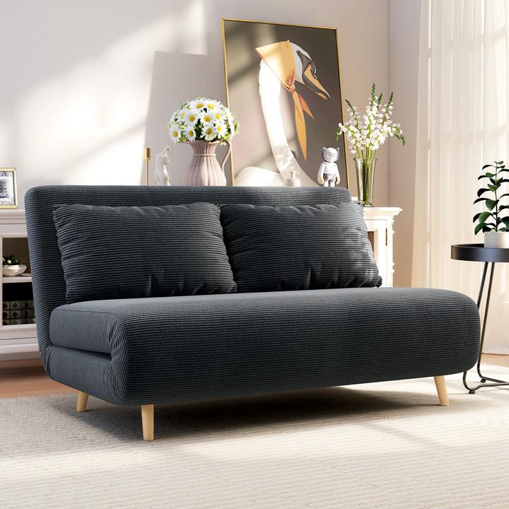 Produktbild Homcom Schlafsofa Polyester, Buchenholz Dunkelgrau