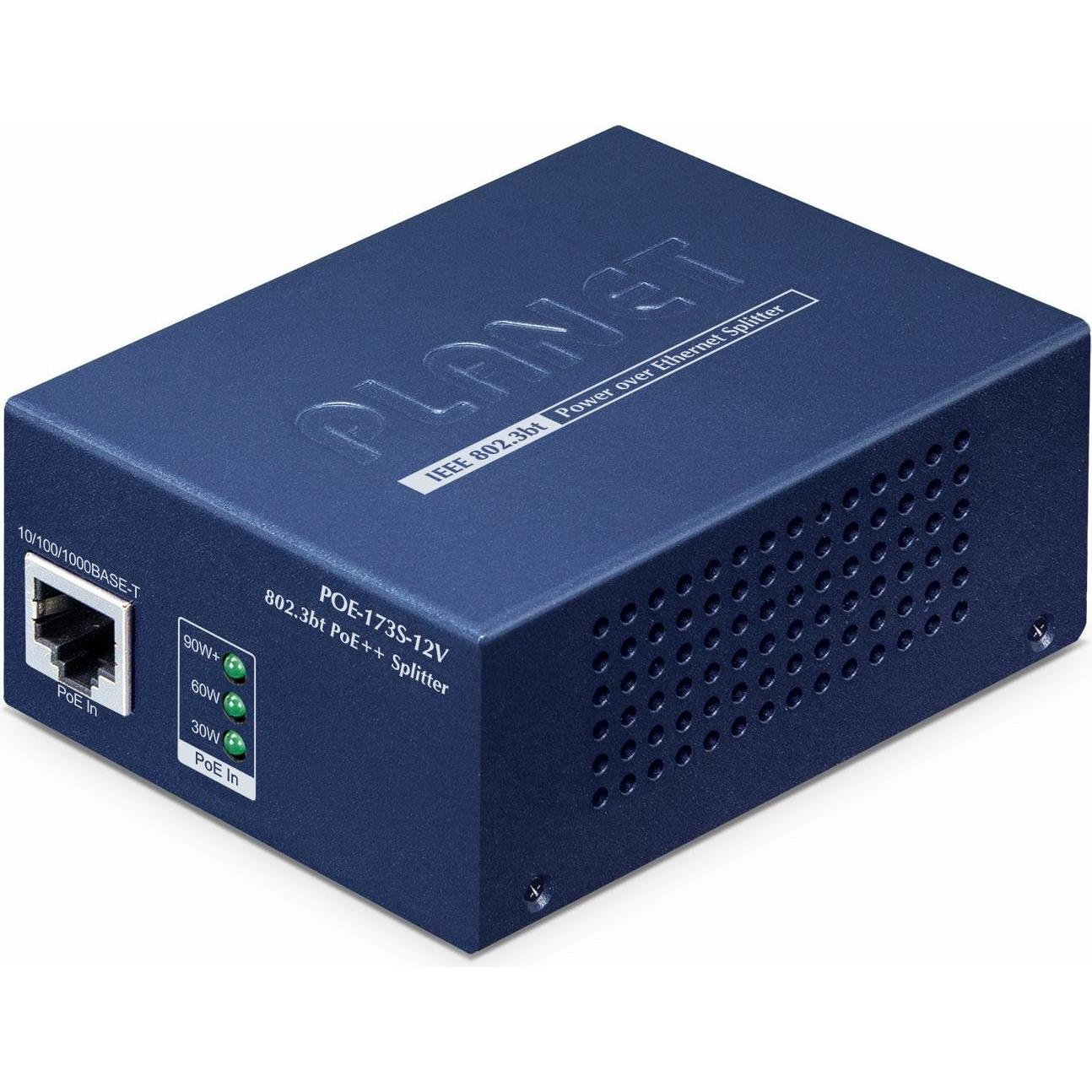 Planet Single Port PoE++ Splitter POE-173S-12V, Switch di rete, Blu
