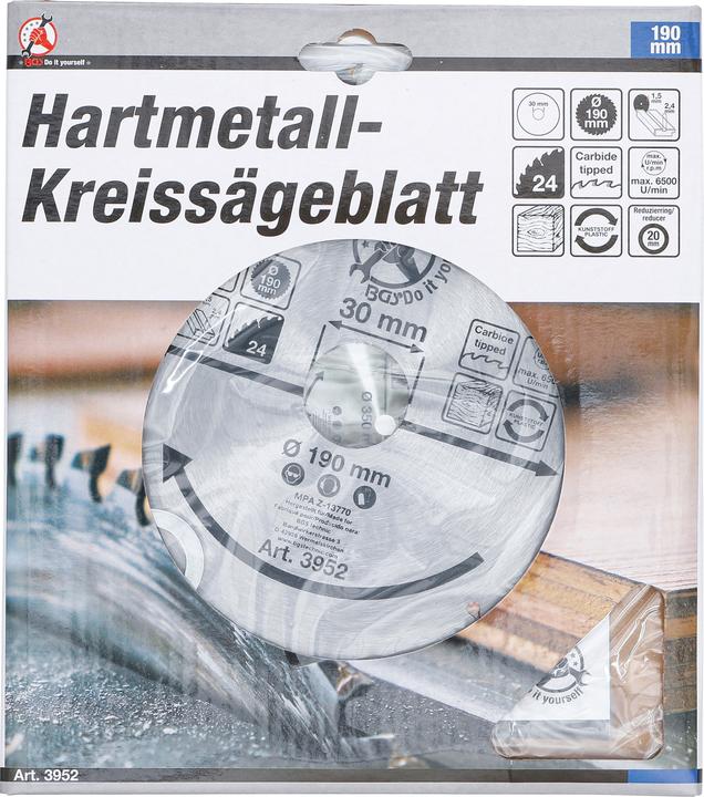 Produktbild BGS Hartmetall-Kreissägeblatt Ø 190 x 30 x 2,5 mm 24 Zähne