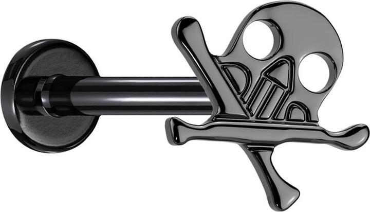 Actual product image Star Piercing Micro Threadless Labret schwarz Totenkopf mit gekreuzten Knochen schwarz (without brass, Titanium)