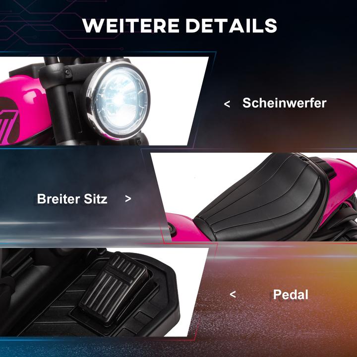 Actual product image Swisshandel24 Children's electric motorbike, 2 removable training wheels, 1.5-3 km/h, for 1.5-3 years Pink (6 V)