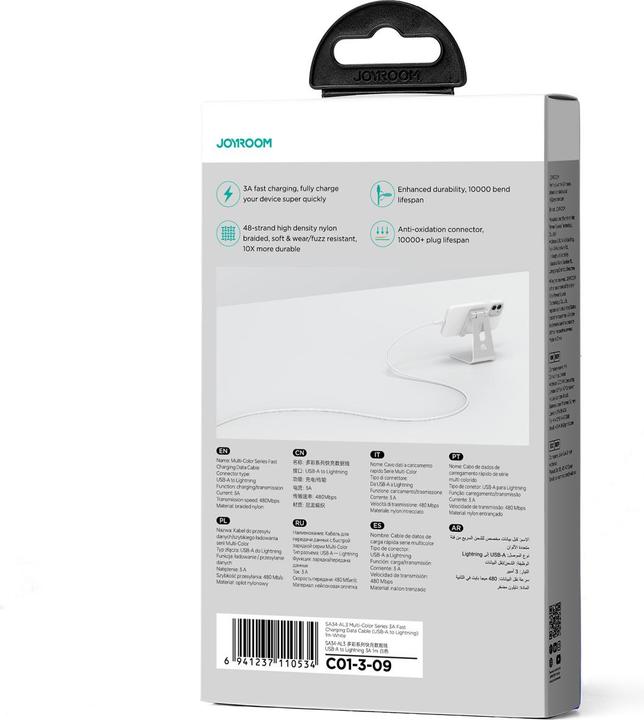 Produktbild Joyroom Multi-Color Series SA34-AL3 USB-A / Lightning 3A-Kabel 1 m – weiss (1 m)