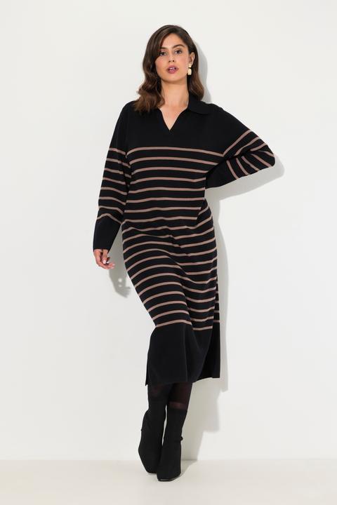 Immagine prodotto Ulla Popken Abito midi in maglia con righe, collo, scollo a V e maniche lunghe (60)