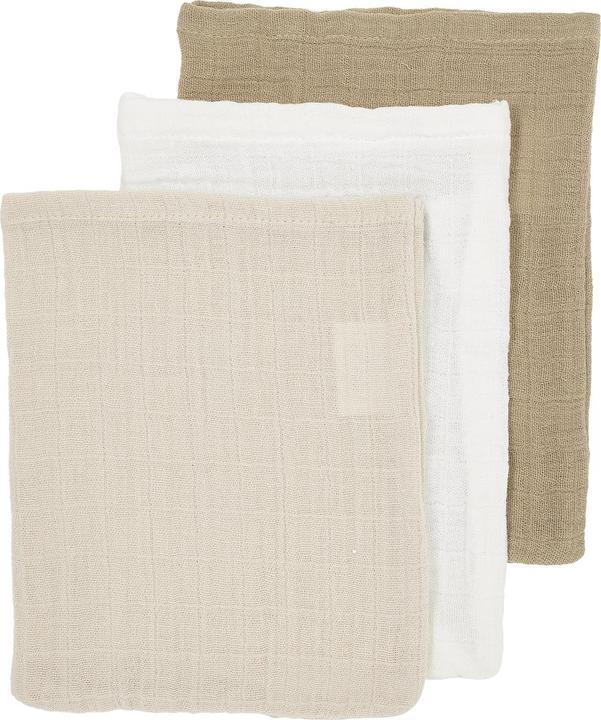 Meyco Baby Uni washing gloves - pack of 3 - pre-washed muslin - offwhite/soft sand/taupe - 20x17cm