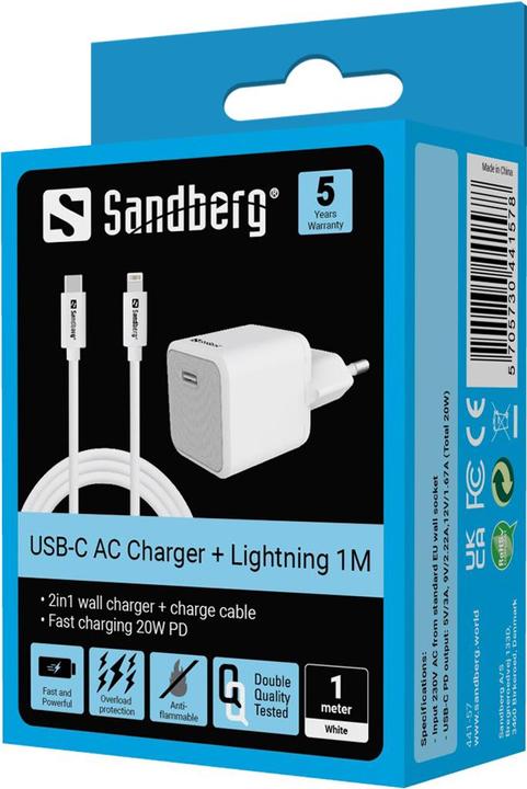 Produktbild Sandberg USB-C AC Charger +Lightning 1M (20 W)