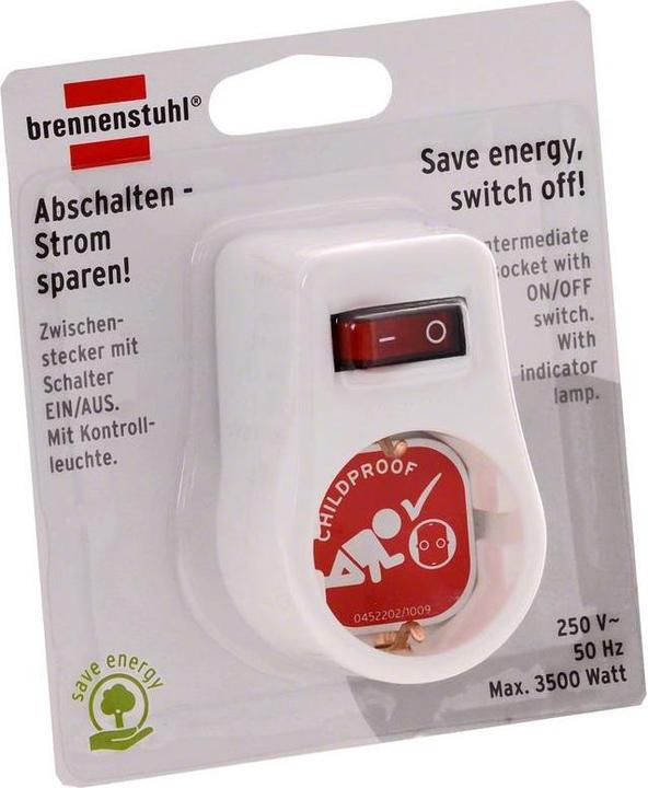 Actual product image Brennenstuhl Adapter plug earth contact with switch 1508070 (CEE 7/3, 1 x)