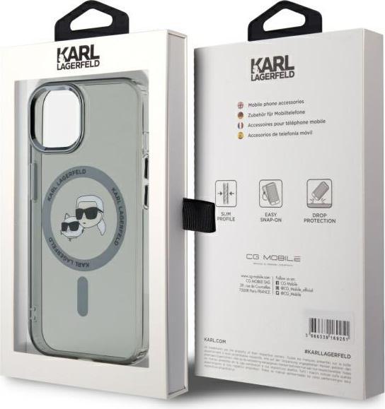 Actual product image Karl Lagerfeld IML K&CH Heads Metal Frame MagSafe Case for iPhone 15 Black (Apple iPhone 15)