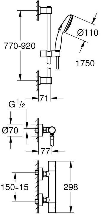 Image du produit Grohe Precision Get QuickFix mitigeur thermostatique de douche et barre de douche Vitalio Start 110