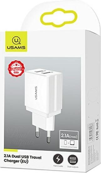 Image du produit Usams Chargeur double USB 2.1A - Blanc (1 portion)