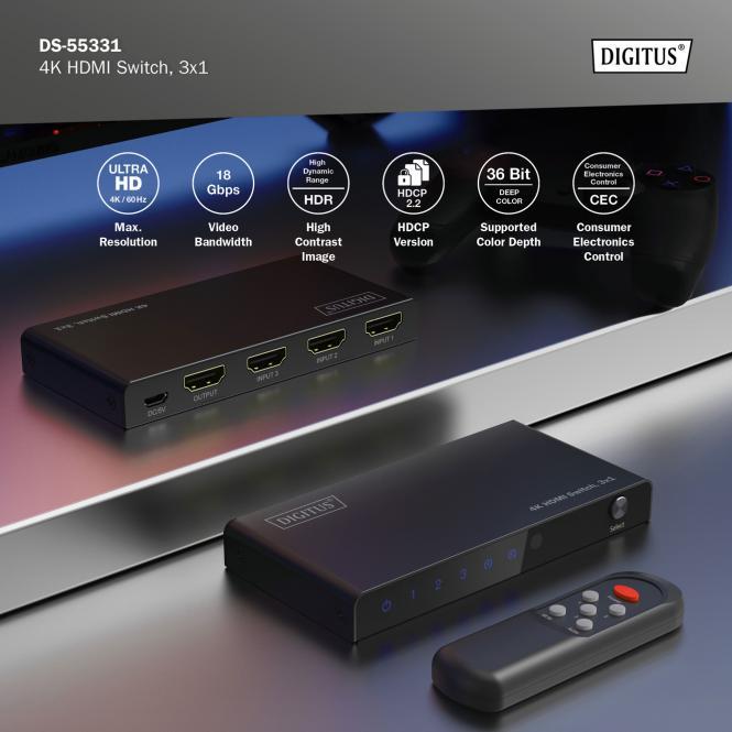 Produktbild Digitus 4K HDMI Switch, 3x1
