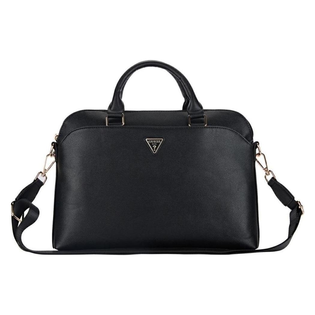 Guess Bag Grained Zipper Pocket Triangle Logo 15" Black (15"), Laptoptas, Zwart