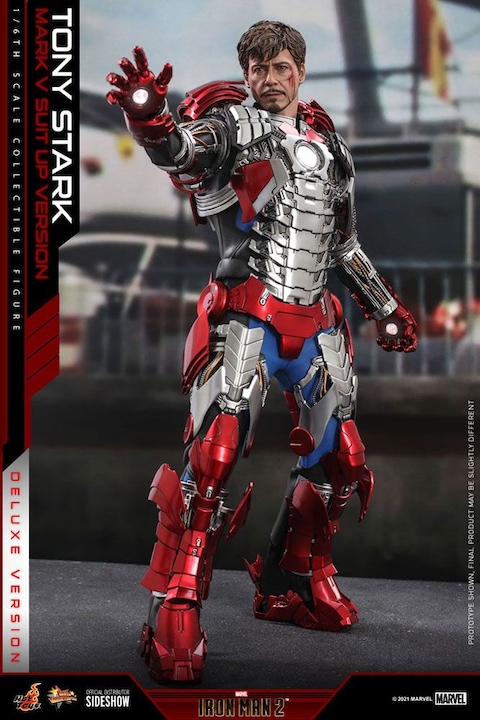 Actual product image Hot Toys Movie Masterpiece 1/6 Tony Stark (Mark V Suit Up Version) Deluxe