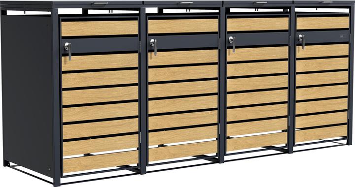 Axi Contenitore per rifiuti Lucas in metallo antracite/legno 4x 240L