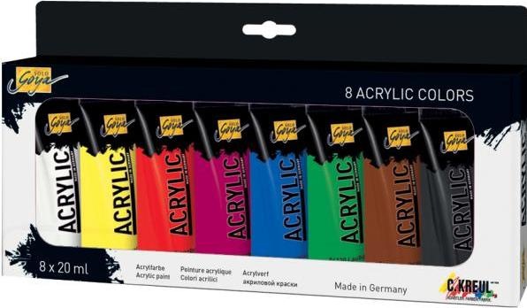 Produktbild Kreul Acrylic Tuben (Schwarz, Permanentgrün, Ultramarinblau, Weiss, Dunkelbraun, Zitron, Magenta, 20 ml)