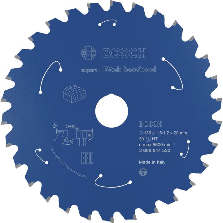 Bosch Professional Zubehör Cirkelzaagblad Expert voor roestvrij staal, 136 x 1,5/1,2 x 20, 30 tanden