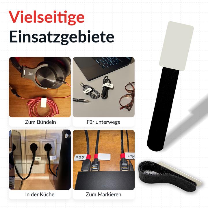 Actual product image Label-the-cable LTC CABLE TAGS, Klett Kabelfahnen beschriftbar 10er Set schwarz (Velcro cable ties, 90 mm, 10 pcs.)