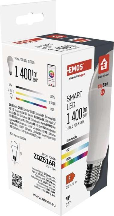Actual product image Emos LED lamp GoSmart A65 / E27 / 14 W (94 W) / 1 400 lm / RGB / dimmable / Zigbee (E27, 1400 lm, 1x)