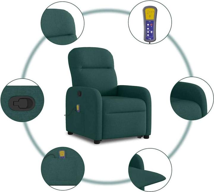 Immagine prodotto vidaXL Poltrona massaggiante con ausilio stand-up in tessuto verde scuro