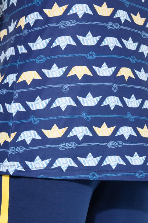 Image du produit Ulla Popken T-shirt technique avec motif petits bateaux, col en V et manches courtes, collection Classic (50, 52)