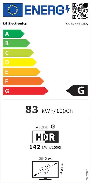 Label énergétique LG TV OLED55B42LA (2024) (55", B4, OLED, 4K, 2024)