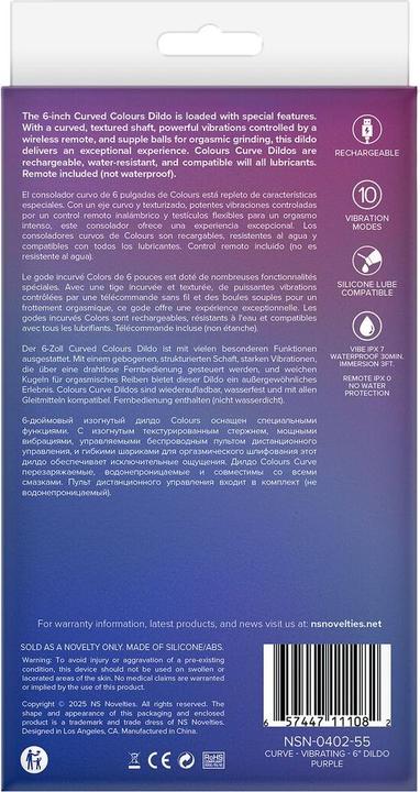 Actual product image NS Novelties Colours Curve Vibrating 6 Inch Dildo Purple