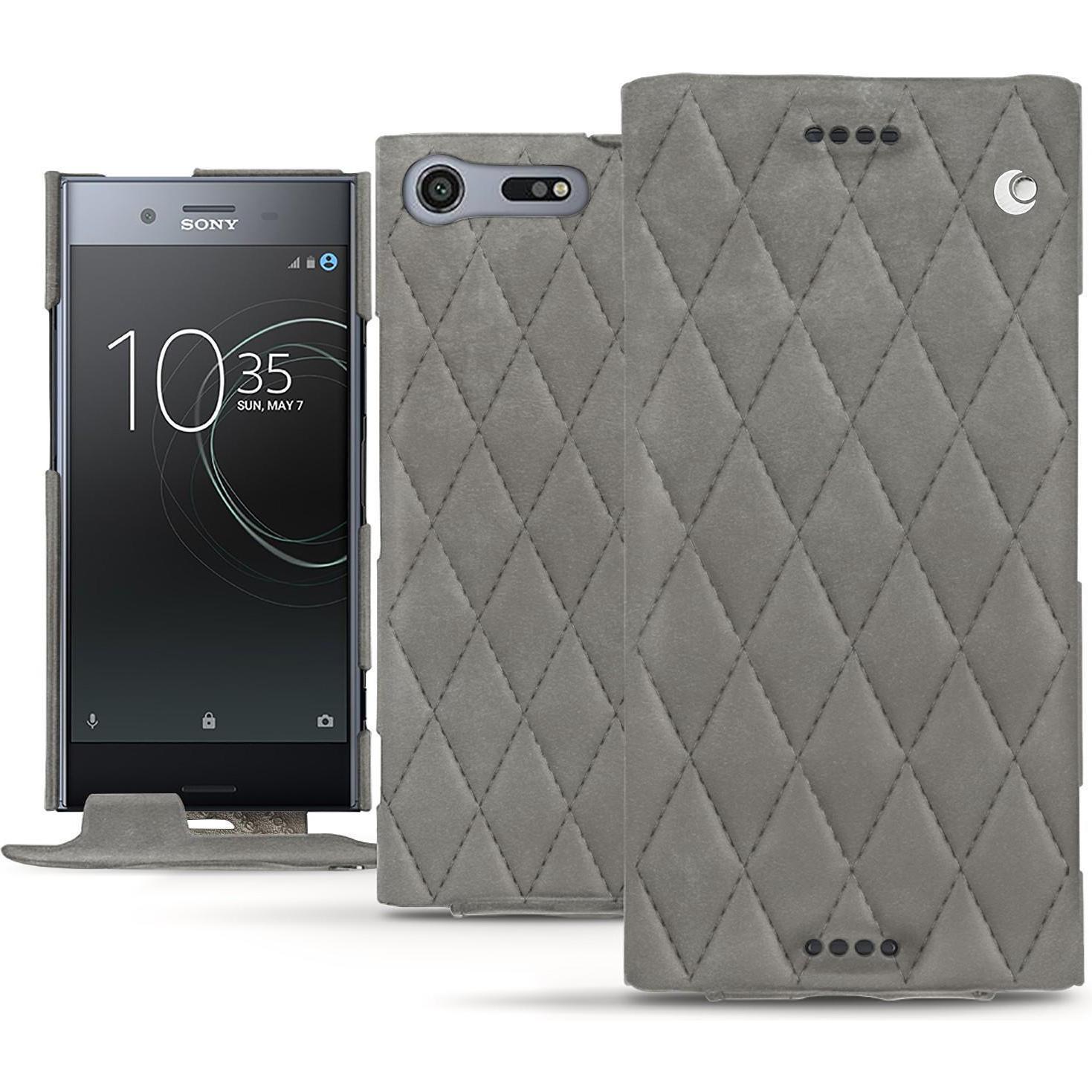 Noreve Lederschutzhülle vertikal (Sony Xperia XZ Premium), Smartphone Hülle, Grau