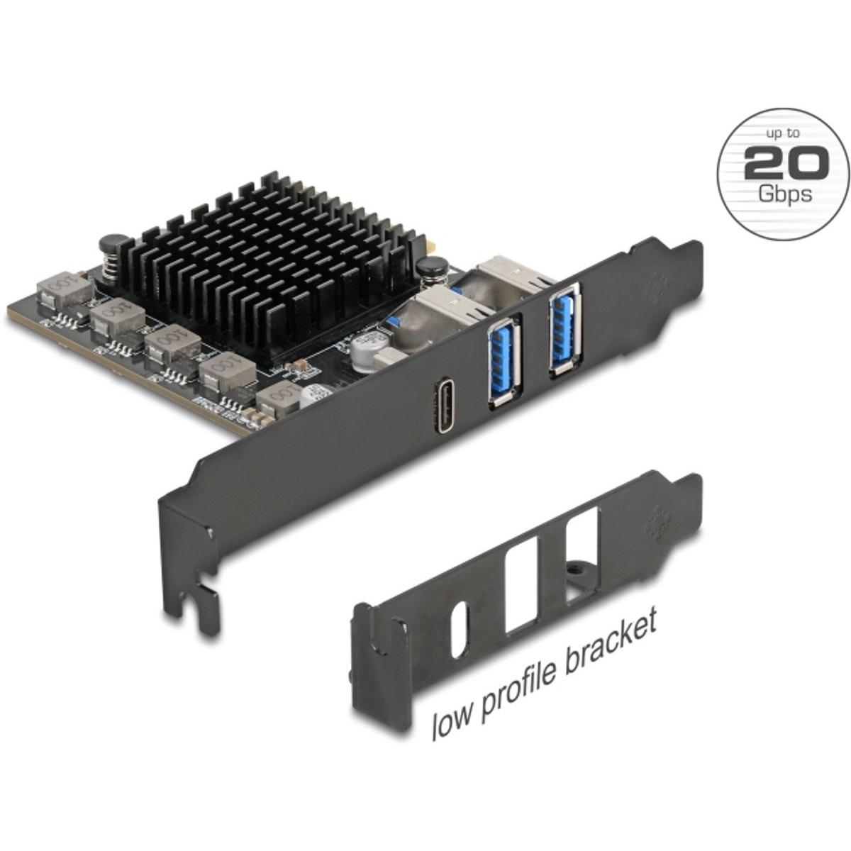 Delock PCI Express x4 Karte zu 1 x USB Type-C 20 Gbps + 2 x Typ-A 10 Gbps - Low Profile Formfaktor, Scheda controller