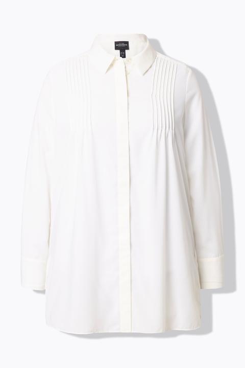 Actual product image Ulla Popken Pleated Long Sleeve Button Down Tunic Blouse (60)
