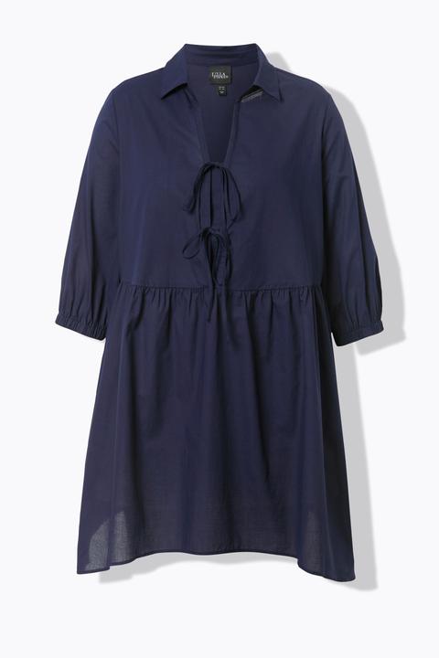 Actual product image Ulla Popken Tie Front 3/4 Sleeve Pointed Hem Tunic Blouse (60)