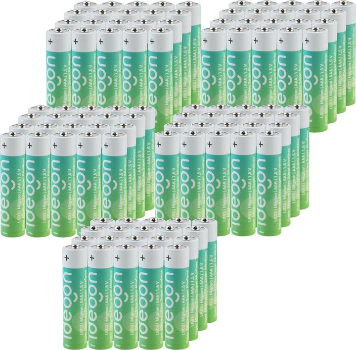 Immagine prodotto Ideoon 100er-Pack Super Alkaline Batterien AAA / LR03 (Micro), 1,5 Volt (100 pz., AAA)